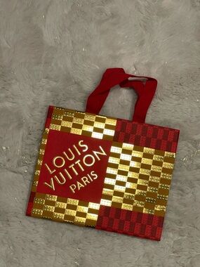 LOUIS VUITTON SMALL MEDIUM SIZED LEGO BAG RED GOLD TAN SHOPPING TOTE NEW 8 x 10